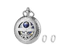 FARIDRUN Set di orecchini e orologio da taschino meccanico unisex, ricreando romanticismo medievale (argento), Argento 3., One Size