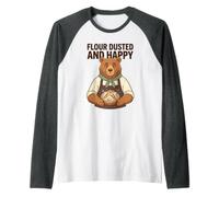 Farina Dusted And Happy Baking Quote Bread Baker Bear Pastry Maglia con Maniche Raglan