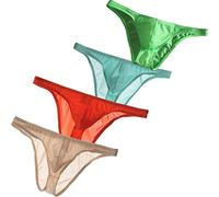 Faringoto Biancheria intima trasparente in seta ghiaccio da uomo a vita bassa con bordo stretto, Azzurro+verde+nudo+arancio, M