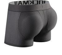 Faringoto Boxer da uomo imbottito a rete modellante con cuscinetti per glutei per culo più grande, Grigio, S