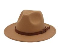 Faringoto Fedora cappello da donna in feltro di lana vintage chiesa cappello da donna unisex a tesa larga, Cammello, L