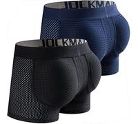 Faringoto Intimo da uomo imbottito in rete corti sollevatore di glutei per ingrandire il sedere con imbottitura push-up mutande, nero e blu , M