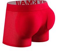 Faringoto Intimo da uomo imbottito in rete corti sollevatore glutei per ingrandire sedere push-up mutande, Rosso, S