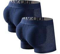 Faringoto Intimo da uomo imbottito in rete Short sollevatore glutei per ingrandire sedere con pad push-up mutande, 2 blu, XL