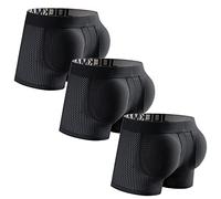 Faringoto Intimo da uomo imbottito mutande corte in rete sollevatore glutei per ingrandire il sedere con imbottitura push-up, 3 nero, XL