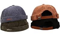 Faringoto Uomo Skullies & Berretti Docker Cappello Uomo Trawler Pescatore Beanie Brimless Cap Rolled Cuff Retro Marinaio Cap, Camel+Blue+ArmyGreen+Black, Taglia unica