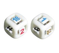 Farkle - Dream Dice Version. il gioco è giocato come farkle regolare con diverse combinazioni di punteggio. set di due dadi brevetto con numeri da 1 a 18 su ciascuno di loro.
