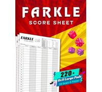 Farkle Score Sheets: 220+ Farkle Score Cards | 8 x 11 Large Print Score Book with Points Guide | Farkle Score Pads
