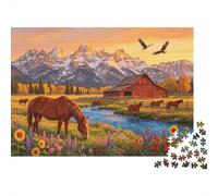 Farm And Horse 1000 Pezzi Jigsaw Puzzle Recycled Sunset Mountain Senior Puzzles Party Game Props Developing Children‘s Intelligence Educational Fun 70x50cm/1000pcs