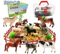 Farm Animals Figurines Toys 53PCS Realistic Plastic Farm Playset with Fences Soil Building Blocks Farm Figures Learning Educational Toys for Boys Gi