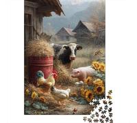 Farm Animals in Barnyard Jigsaw Puzzle Impossibili 1000Pcs Decorazione Per La Casa. Giochi Rilassamento E Intelligence Per Adulti E Bambini Da 12 Anni 52x38cm/1000pcs