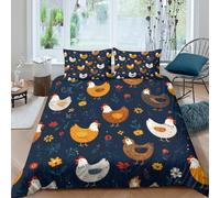 Farm chicken patternSet Di Copripiumino microfibra 3 pezzi motivo 3D cerniera nascosta Vintage folk art copripiumino con federa soffice ultra morbido e traspirante for bambini Double（200x200cm）