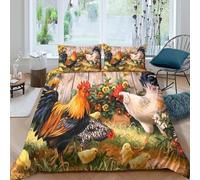 Farm chicken sceneSet Di Copripiumino microfibra 3 Pezzi stampa di 3D cerniera nascosta Rustic garden paint copripiumino con federa soffice ultra morbido e traspirante for bambini Double（200x200cm）