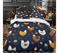 Farm Chicken Set Di Copripiumino 3 Pezzi ultra microfibra motivo 3D con federa Vintage Folk Set Di Copripiumino cerniera traspirante morbido e comodo for bambini e adolescenti Single（135x200cm）
