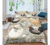 Farm chickencopripiumino microfibra morbida 3 Pezzi stampa di 3D cerniera nascosta Rustic garden Set Di Copripiumino con federe per cuscini soffice morbido e comodo for adulti Single（135x200cm）