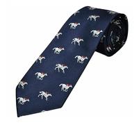 Farm Cottage Brands Lusso Blu Navy Cravatta con Cavalli Being Ridden By Their Jockeys, Ottimo per Gara Incontri e General Wear