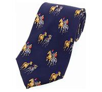 Farm Cottage Brands Lusso Blu Navy Seta Cravatta con Cavalli Being Ridden By Their Jockeys
