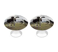 Farm Cow Pictures - Confezione da 2 pomelli rotondi per cassettiera, con motivo stampato, per armadietti, cassetti da cucina, in acciaio inox, con foro singolo