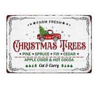 Farm Fresh Christmas Trees Red Truck Painting Metal Tin Sign Christmas Theme Vintage Retro Poster Per Cucina Cafe Bar Fattoria Casa Della Decorazione Della Parete Arte Decorazione Invernale Targa 20 x