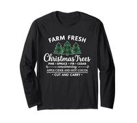 Farm Fresh Christmas Trees Vintage Plaid Tree Farmhouse Xmas Maglia a Manica