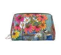 Farm Fresh Flowers Spring Leather Makeup Bag Cosmetic Pouch Travel Organizer Toiletry Clutch