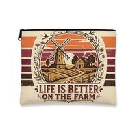 Farm Life, borsa per cosmetici da donna, in tela con cerniera, stile rustico, vintage, organizer per articoli da toeletta quotidiani, Beige, 7x9 Inch, Fattoria