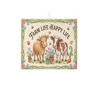 Farm Life Happy Life - Tappetino scolapiatti per bancone della cucina, tappetino assorbente beige, tappetino in microfibra vintage per bar, 40,6 x 45,7 cm