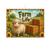 Farm Life, tappetino scolapiatti per bancone della cucina, tappetino assorbente scolapiatti a forma di pecora, tappetino scolapiatti rustico in microfibra con girasole per decorazione da bancone, 45,7