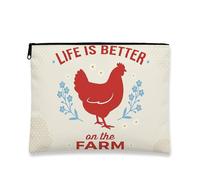 Farm Life, trousse per trucchi vintage rustica, da donna, organizer portatile in tela con cerniera, borsa da toeletta per tutti i giorni, Rosso, 7x9 Inch, Fattoria