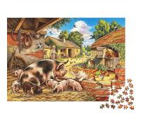 Farm Pigs 1000 Pezzi Jigsaw Puzzle Carta Riciclata Rural Barn Adulto Jigsaws Difficile E Stimolante Allevia La Demenza Senile Divertente 38x26cm/1000pcs