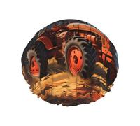 Farm Red Tractor Cuffia da doccia da donna, impermeabile, riutilizzabile, con cordino elastico lavabile, adatta per capelli lunghi e trecce, ideale per la doccia.