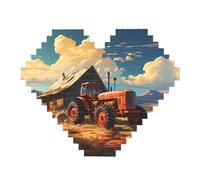 Farm Red Tractor Print Building Brick Block Puzzle - Puzzle immagine a forma di cuore, immagine puzzle in legno