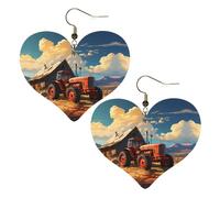 Farm Red Tractor Stampe Eleganti Orecchini a Forma di Cuore Leggero Accessori Da Donna Perfetto Per Feste E San Valentino.