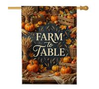 Farm to Table - Bandiera autunnale con zucche e zucche, 71 x 101 cm | Tema del raccolto autunnale, bandiera del cortile, stile fattoria, covoni di grano, casse di legno, decorazione stagionale