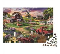 Farm Villaggio Puzzle 1000 Pezzo Materiale Riciclabile Vintage Truck Puzzles per Persone Anziane Relieve Senile Dementia Fun Attività Ottima Idea Regalo 70x50cm/1000pcs