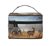 Farm with Deer Borsa cosmetica impermeabile portatile di grande capacità 23x17x16cm per il viaggio Sport all'aperto regalo di nozze compagno, Nero , Taglia unica