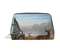 Farm with Deer Leather Makeup Bag Cosmetic Pouch Travel Organizer Toiletry Clutch