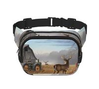 Farm with Deer - Marsupio unisex regolabile a doppio strato, quadrato, per attività all'aperto, viaggi, corsa, escursionismo, Nero , Taglia unica