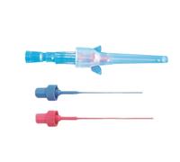 Ago cannula monovia 20 gauge 0,9x25mm in acciaio inox con siliconatura esterna, tappo luer lock e alette laterali colore blu