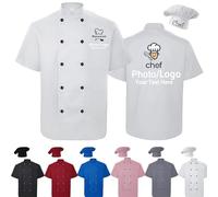 Farmelov Giacca da Chef Personalizzata Uomo/Donna con Cappello, Logo e Nome - Divisa da Chef Personalizzata, Maniche Corte, Camicia da Lavoro per Pasticceri con Tasca-Bianco