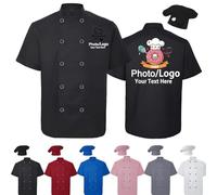 Farmelov Giacca da Chef Personalizzata Uomo/Donna con Cappello, Logo e Nome - Divisa da Chef Personalizzata, Maniche Corte, Camicia da Lavoro per Pasticceri con Tasca-Nero