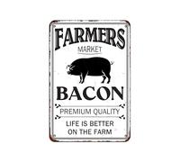 Farmers Market Bacon Premium Quality Life is Better On The Farm, poster da parete retrò in metallo, targa decorativa per casa, cucina, fattoria, giardino, hotel, caffetteria, bar, 30,5 x 20,3 cm