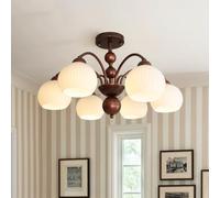 Farmhouse Bedroom Chandelier Mid Century Milk Glass Semi Flush Mount Light Fixture Vintage Bronze Sputnik Close to Ceiling Lamp for Kitchen Bathroom Dining Room