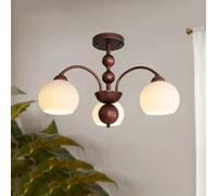 Farmhouse Bedroom Chandelier Mid Century Milk Glass Semi Flush Mount Light Fixture Vintage Bronze Sputnik Close to Ceiling Lamp for Kitchen Bathroom Dining Room