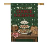 Farmhouse Biscuits Exchange Gingerbread Biscuit House Flag 71 x 101 cm | Stile rustico rustico, bandiera del prato, esposizione di dessert a tre livelli, confezione regalo per le vacanze