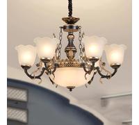 Farmhouse Black And Gold Mid Century Chandelier Dining Milk Glass Flower Hanging Pendant Light Kitchen Island Vintage Rustic Industrial Ceiling Lamp for Bedroom Living Room