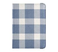 Farmhouse Buffalo Plaid Tartan Scozia Blu Pelle Passaporto e Carta di Vaccino Portafoglio Combo Viaggio Passaporto Portafoglio con Slot per Vaccinazione Porta Passaporto per Donne e Uomini