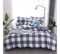 Farmhouse Buffalo - Set di da letto con motivo a quadri rustici e bufalo con copripiumino singolo,leggero,1 copripiumino e 1 federa per cuscino,motivo geometrico moderno,grigio e bianco