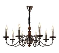 Farmhouse Candle Living Walnut Wood Ceiling Pendant Light Fixtures Mid Century Hanging Lamp Black Foyer Chandelier for Bedroom Kitchen Island Dining Room