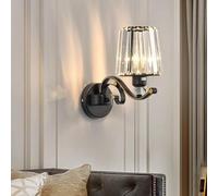 Farmhouse Crystal Sconces Wall Lighting 2-Light Black Crystal Wall Light Double Mid Century Modern Wall Sconce Bathroom Vanity Light Fixture for Bedroom Bedside Living Room Hallway Corridor (Si/1 Ligh